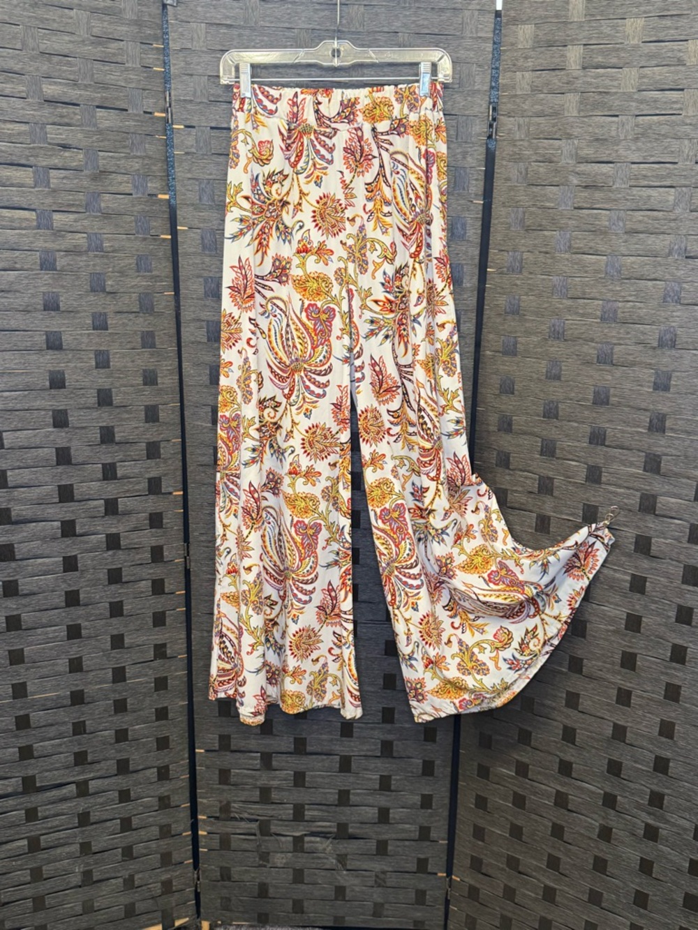 White Paisley Wide-Leg Pants